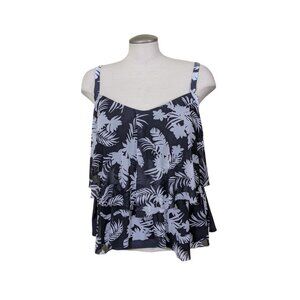 Krista Shape Solution Tankini Top Plus 3X Black White Floral Cruise Vacation
